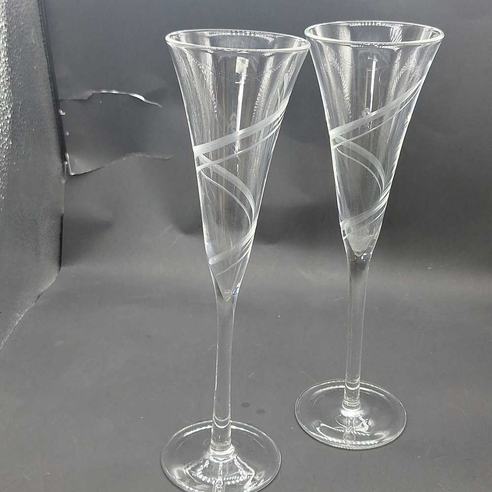 Glass Champagne Toasting Flutes Stemware Ribbon Design